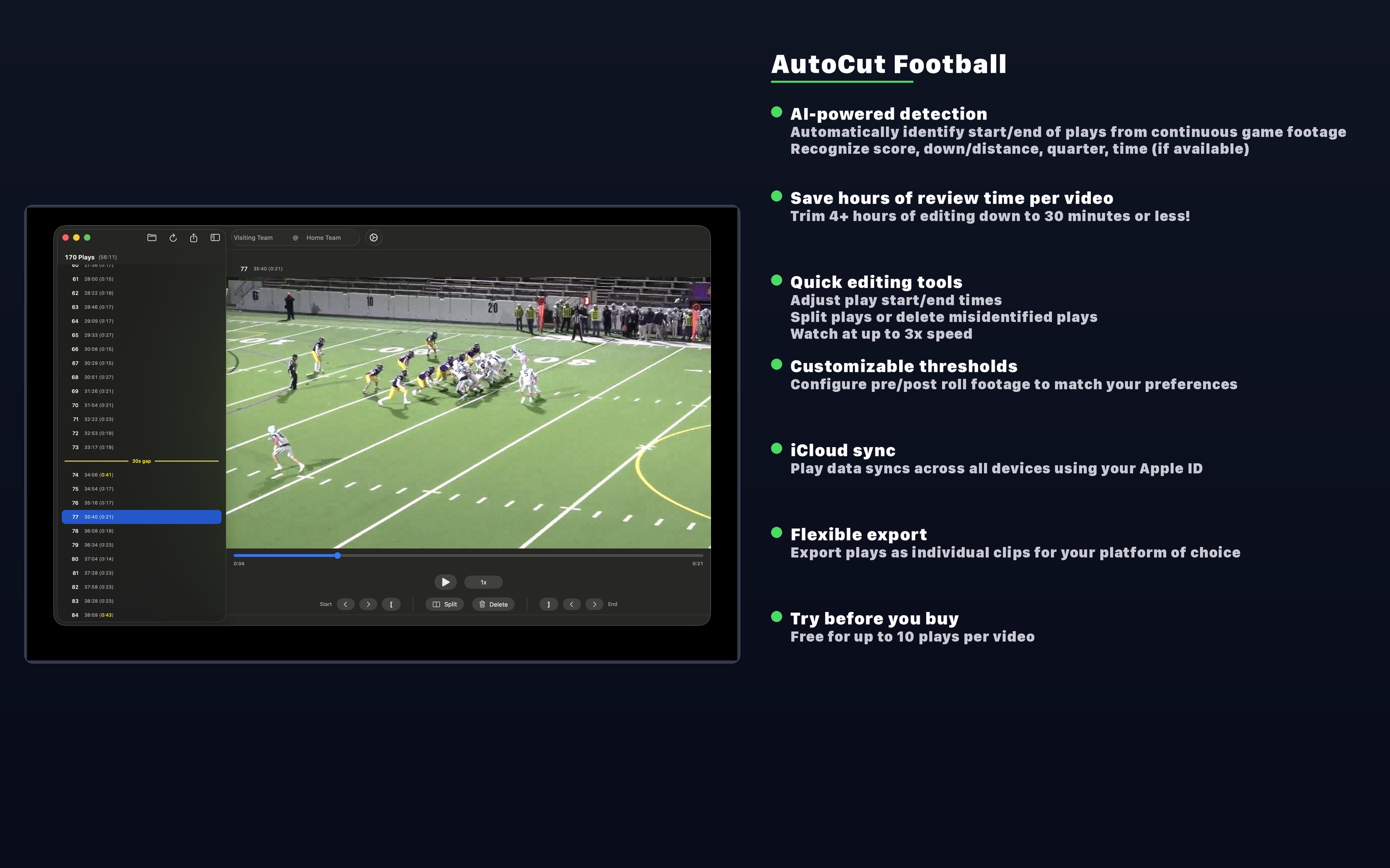 AutoCut Football Features Overview