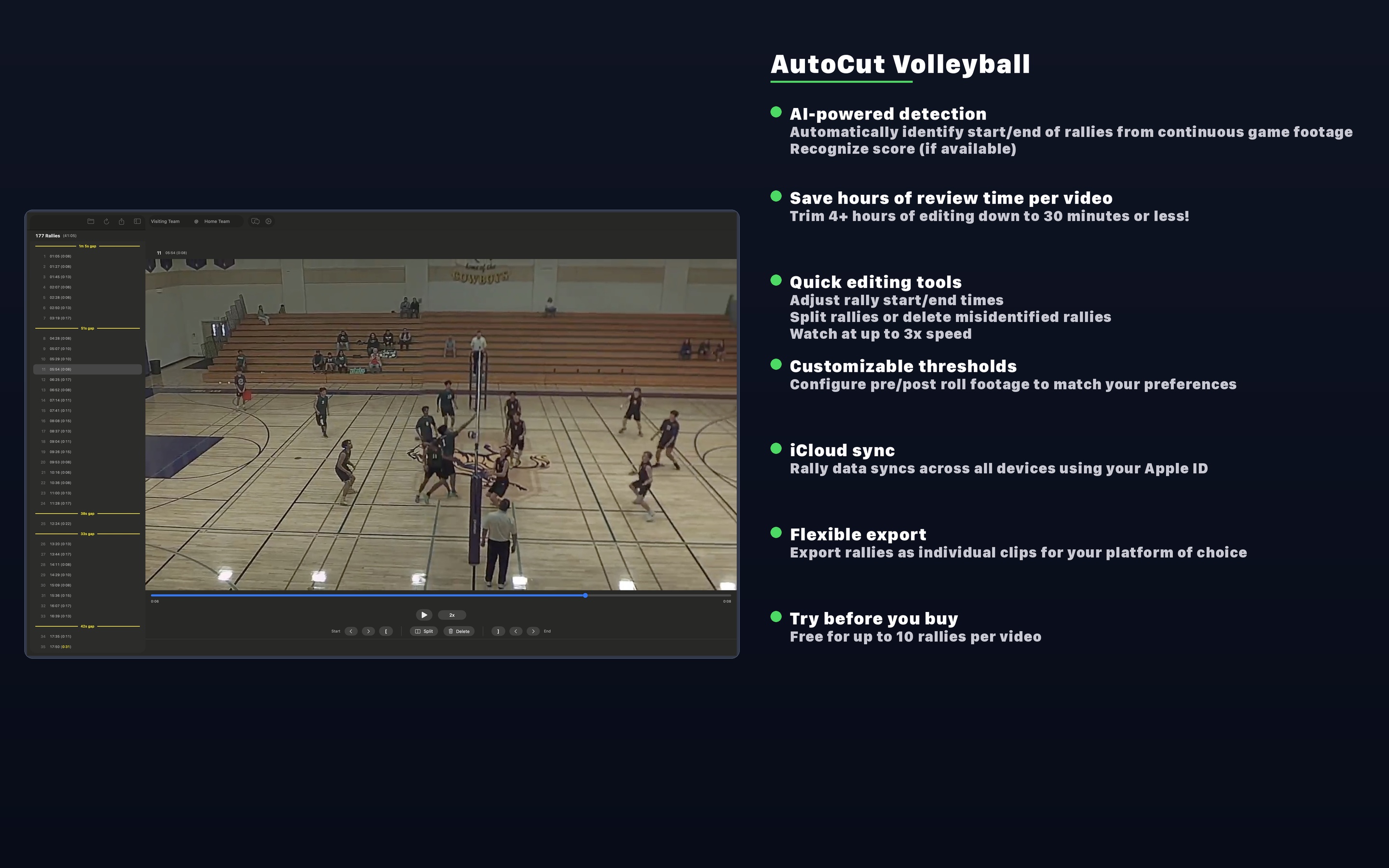 AutoCut Volleyball Features Overview